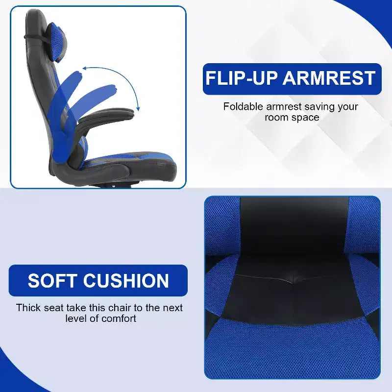 Chaise gaming BestMassage, chaise de bureau d'ordinateur avec soutien lombaire et appui-tête réglable et cuir PU, chaise gamer pour adultes