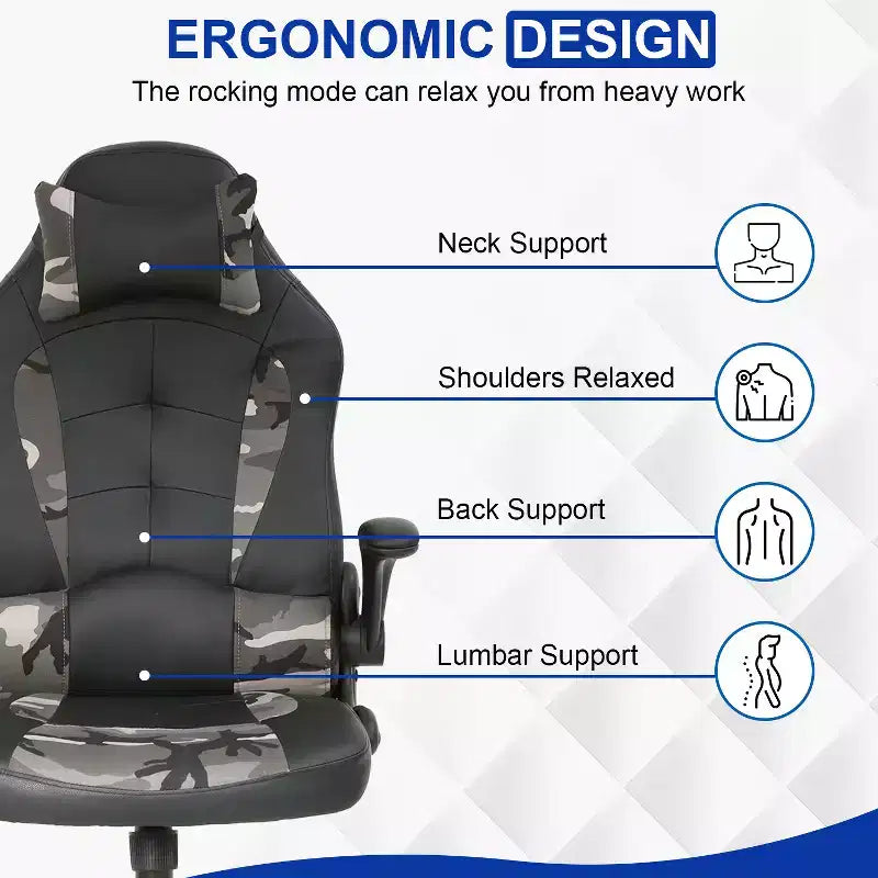 Chaise gaming BestMassage, chaise de bureau d'ordinateur avec soutien lombaire et appui-tête réglable et cuir PU, chaise gamer pour adultes