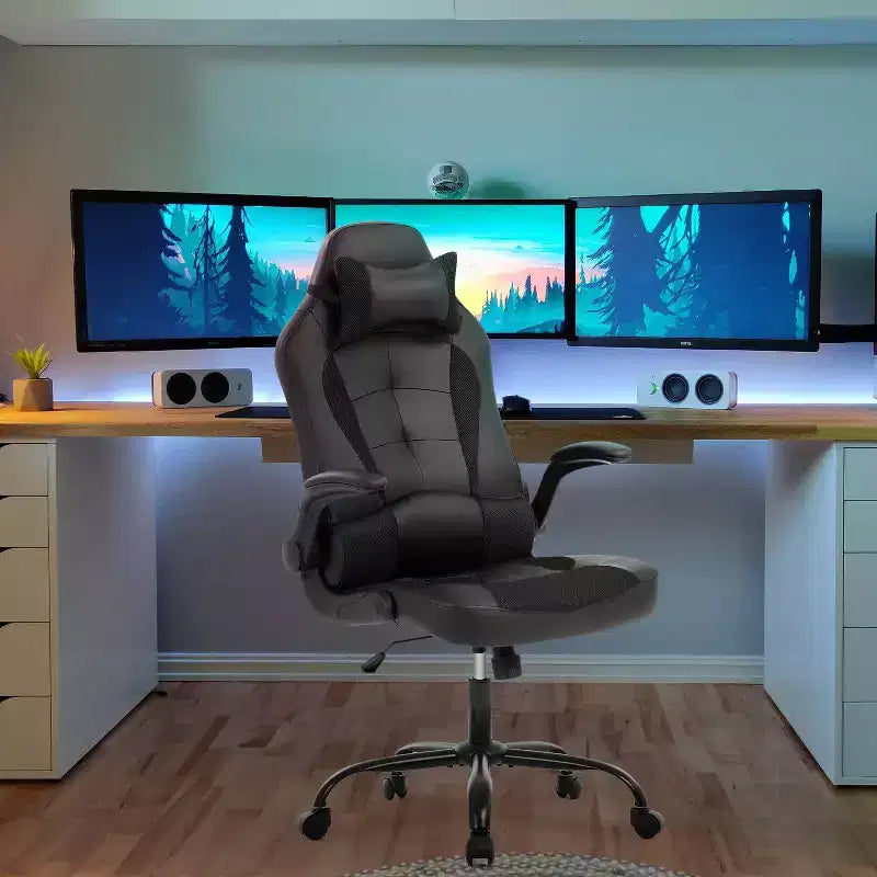 Chaise gaming BestMassage, chaise de bureau d'ordinateur avec soutien lombaire et appui-tête réglable et cuir PU, chaise gamer pour adultes