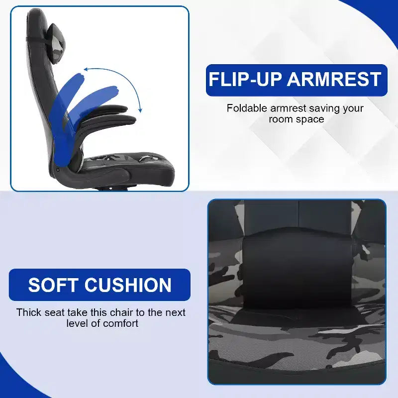 Chaise gaming BestMassage, chaise de bureau d'ordinateur avec soutien lombaire et appui-tête réglable et cuir PU, chaise gamer pour adultes