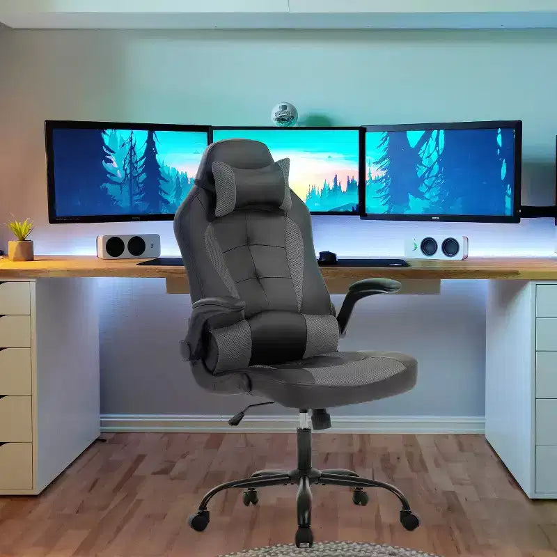 Chaise gaming BestMassage, chaise de bureau d'ordinateur avec soutien lombaire et appui-tête réglable et cuir PU, chaise gamer pour adultes