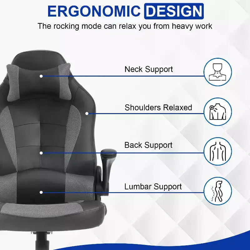 Chaise gaming BestMassage, chaise de bureau d'ordinateur avec soutien lombaire et appui-tête réglable et cuir PU, chaise gamer pour adultes