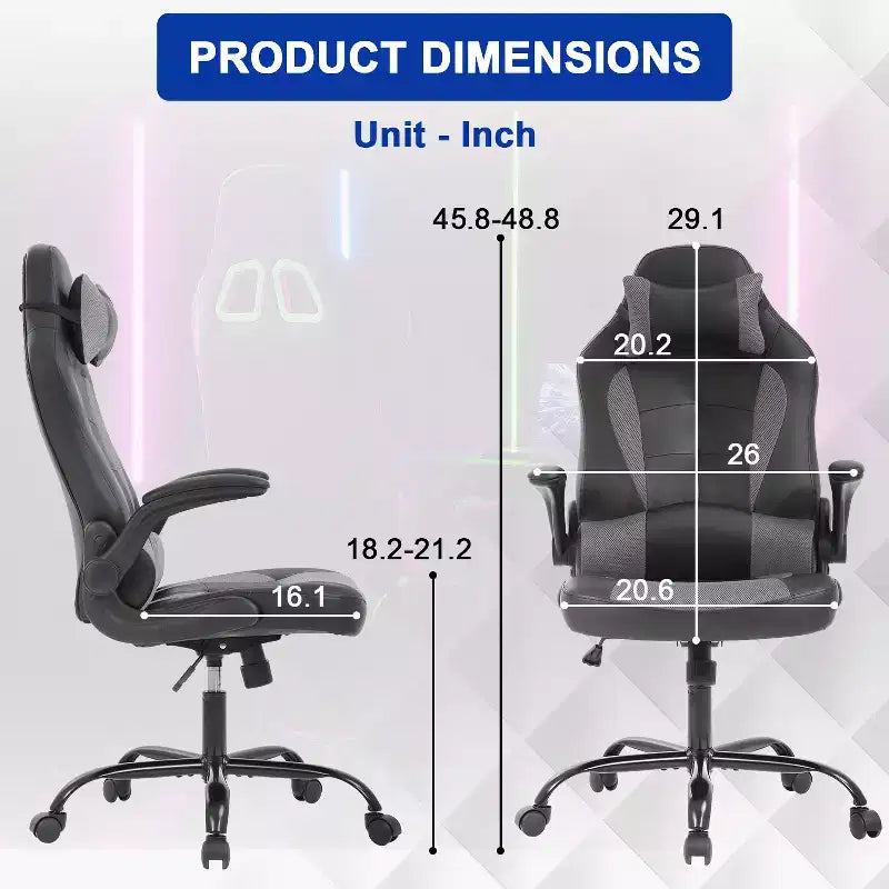 Chaise gaming BestMassage, chaise de bureau d'ordinateur avec soutien lombaire et appui-tête réglable et cuir PU, chaise gamer pour adultes