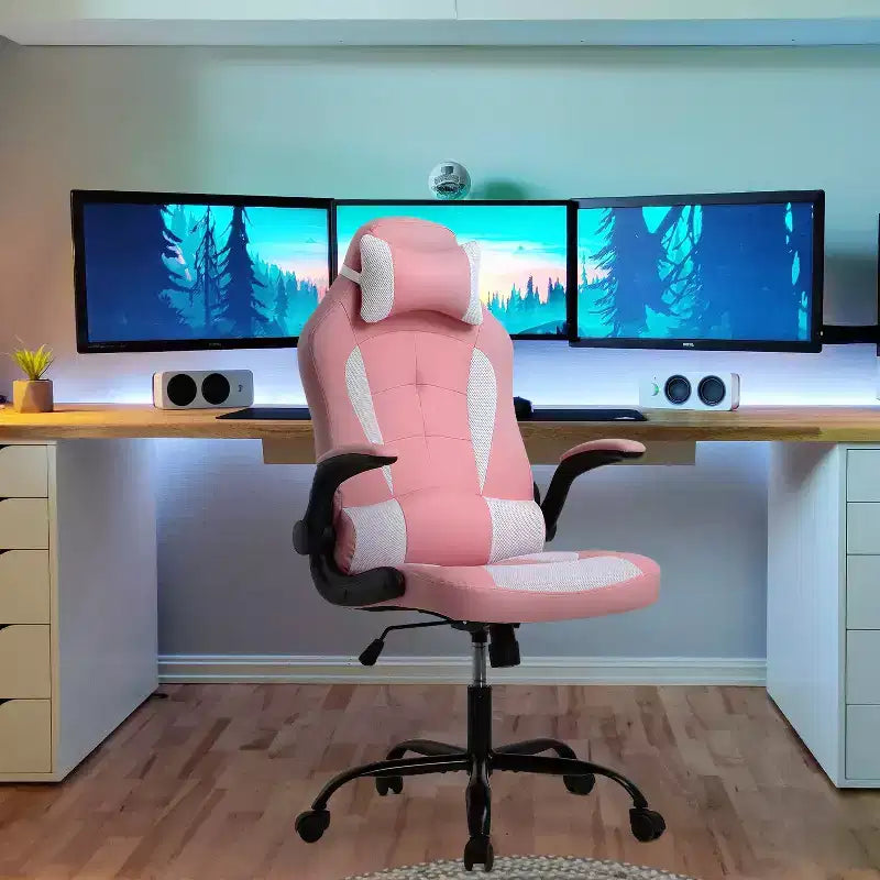 Chaise gaming BestMassage, chaise de bureau d'ordinateur avec soutien lombaire et appui-tête réglable et cuir PU, chaise gamer pour adultes