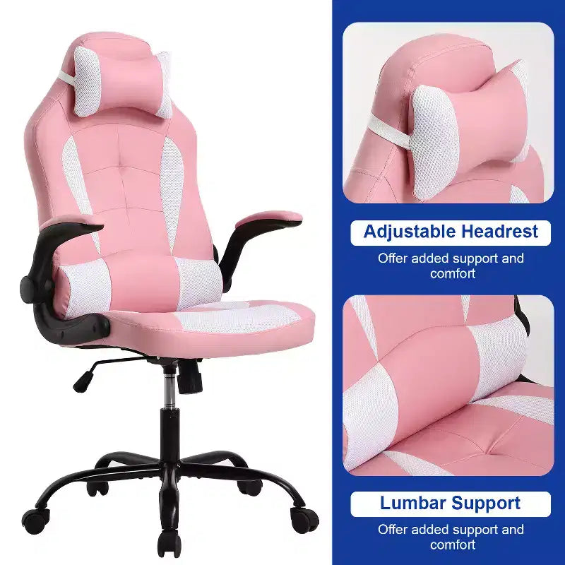 Chaise gaming BestMassage, chaise de bureau d'ordinateur avec soutien lombaire et appui-tête réglable et cuir PU, chaise gamer pour adultes