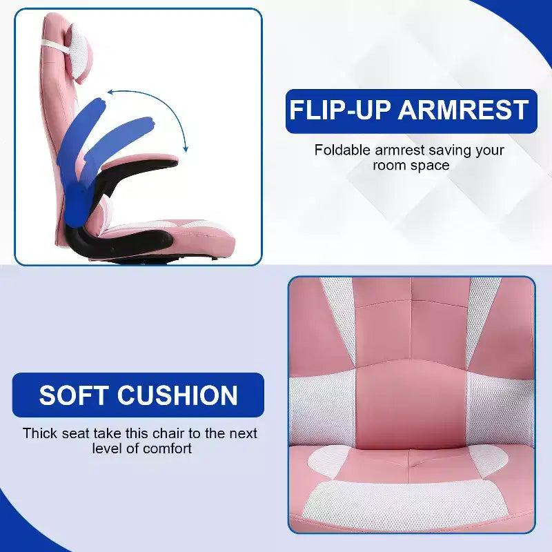 Chaise gaming BestMassage, chaise de bureau d'ordinateur avec soutien lombaire et appui-tête réglable et cuir PU, chaise gamer pour adultes