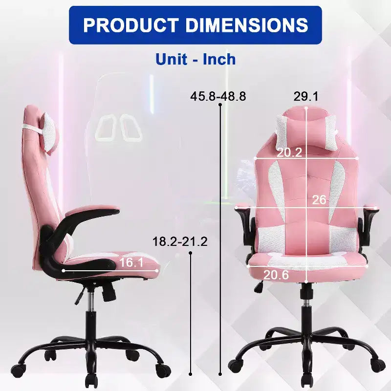 Chaise gaming BestMassage, chaise de bureau d'ordinateur avec soutien lombaire et appui-tête réglable et cuir PU, chaise gamer pour adultes