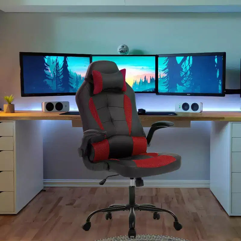 Chaise gaming BestMassage, chaise de bureau d'ordinateur avec soutien lombaire et appui-tête réglable et cuir PU, chaise gamer pour adultes