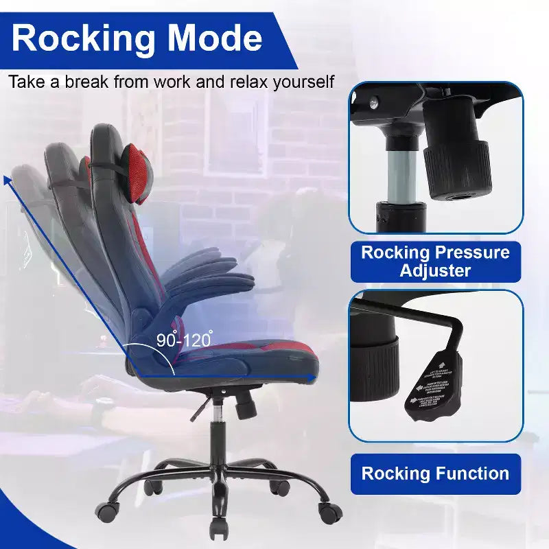 Chaise gaming BestMassage, chaise de bureau d'ordinateur avec soutien lombaire et appui-tête réglable et cuir PU, chaise gamer pour adultes