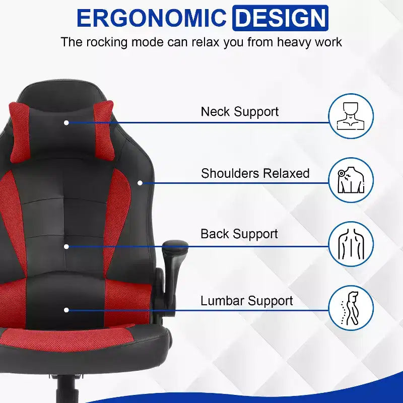 Chaise gaming BestMassage, chaise de bureau d'ordinateur avec soutien lombaire et appui-tête réglable et cuir PU, chaise gamer pour adultes