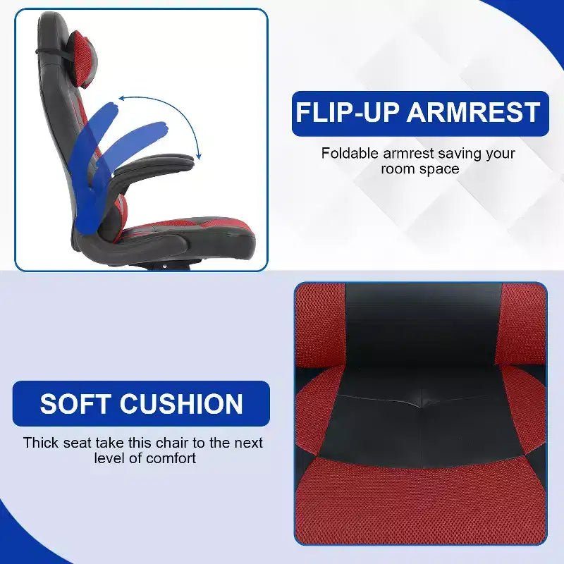 Chaise gaming BestMassage, chaise de bureau d'ordinateur avec soutien lombaire et appui-tête réglable et cuir PU, chaise gamer pour adultes