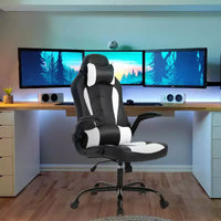 Chaise gaming BestMassage, chaise de bureau d'ordinateur avec soutien lombaire et appui-tête réglable et cuir PU, chaise gamer pour adultes