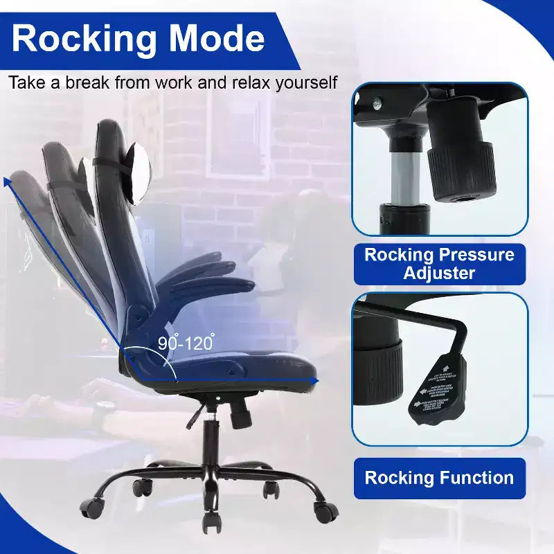 Chaise gaming BestMassage, chaise de bureau d'ordinateur avec soutien lombaire et appui-tête réglable et cuir PU, chaise gamer pour adultes