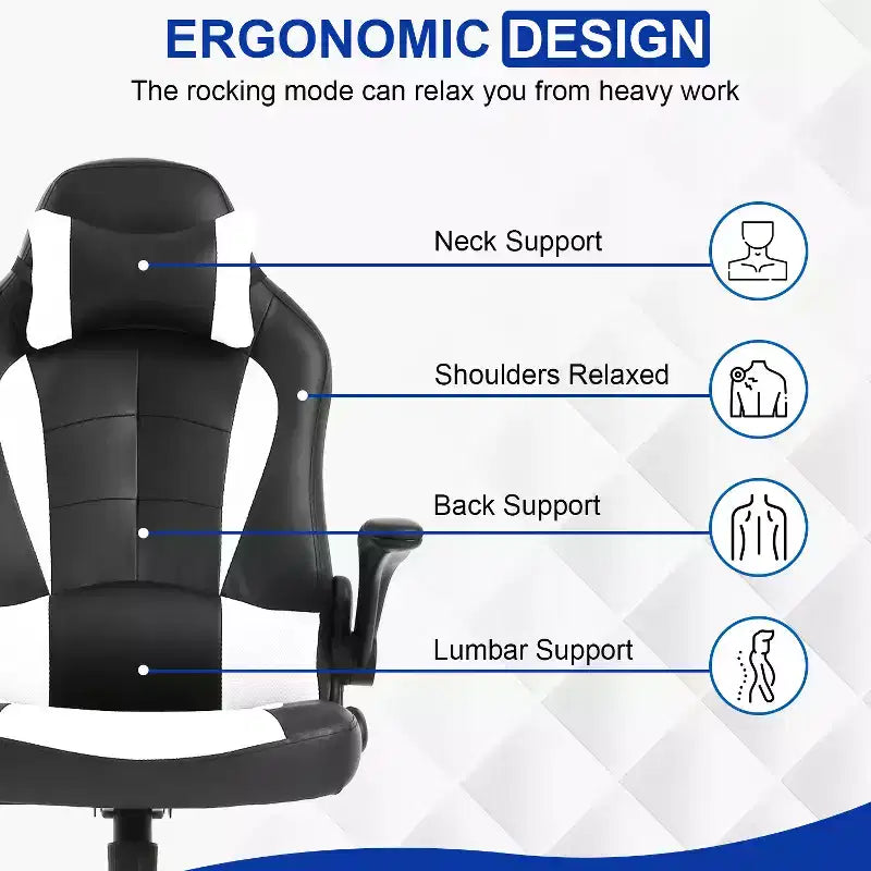 Chaise gaming BestMassage, chaise de bureau d'ordinateur avec soutien lombaire et appui-tête réglable et cuir PU, chaise gamer pour adultes