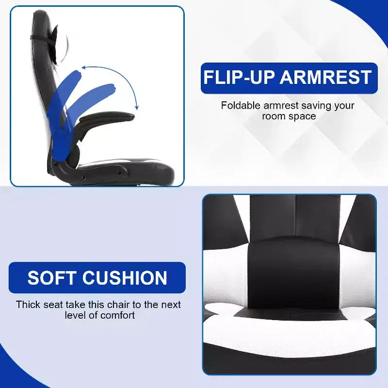 Chaise gaming BestMassage, chaise de bureau d'ordinateur avec soutien lombaire et appui-tête réglable et cuir PU, chaise gamer pour adultes