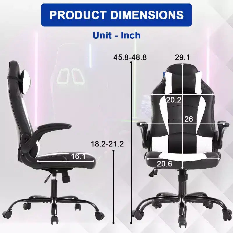Chaise gaming BestMassage, chaise de bureau d'ordinateur avec soutien lombaire et appui-tête réglable et cuir PU, chaise gamer pour adultes
