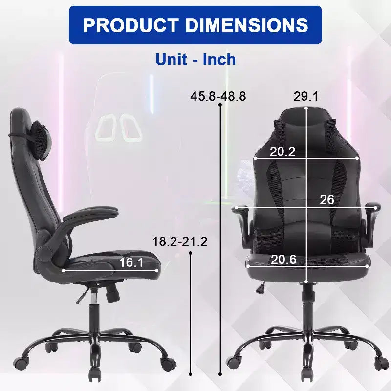 Chaise gaming BestMassage, chaise de bureau d'ordinateur avec soutien lombaire et appui-tête réglable et cuir PU, chaise gamer pour adultes