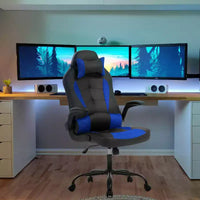 Chaise gaming BestMassage, chaise de bureau d'ordinateur avec soutien lombaire et appui-tête réglable et cuir PU, chaise gamer pour adultes