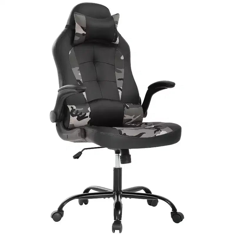 Chaise gaming BestMassage, chaise de bureau d'ordinateur avec soutien lombaire et appui-tête réglable et cuir PU, chaise gamer pour adultes