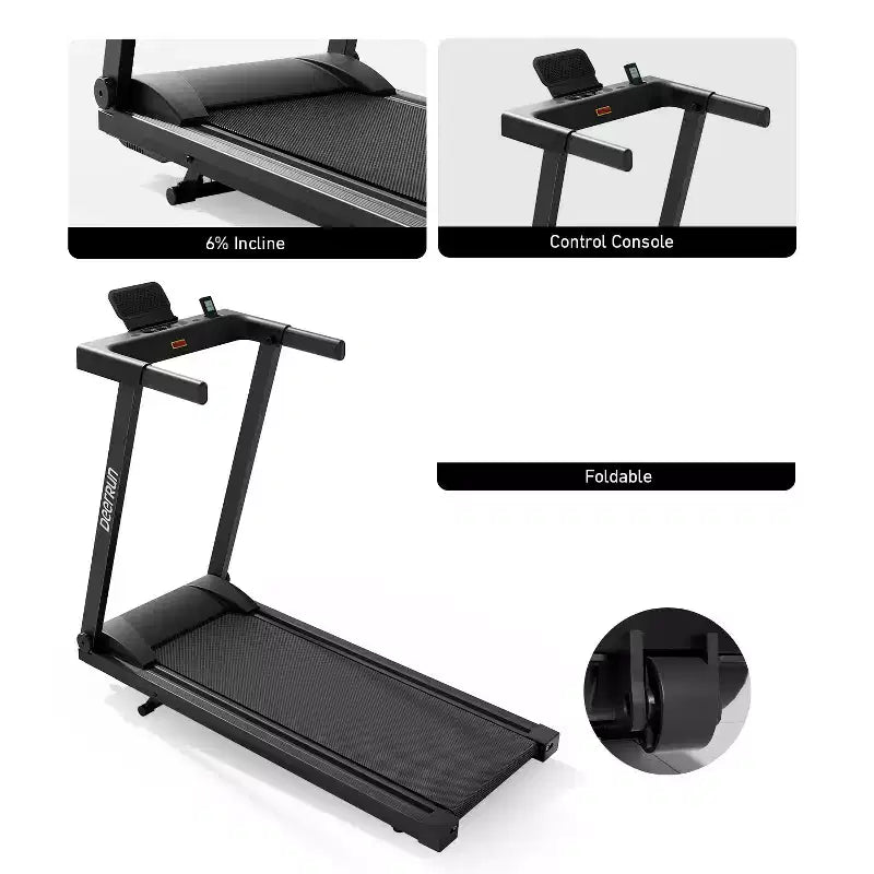 Tapis de course pliable DeerRun A1 Pro+ avec inclinaison de 6 %, machine de course Bluetooth pour la marche et la course