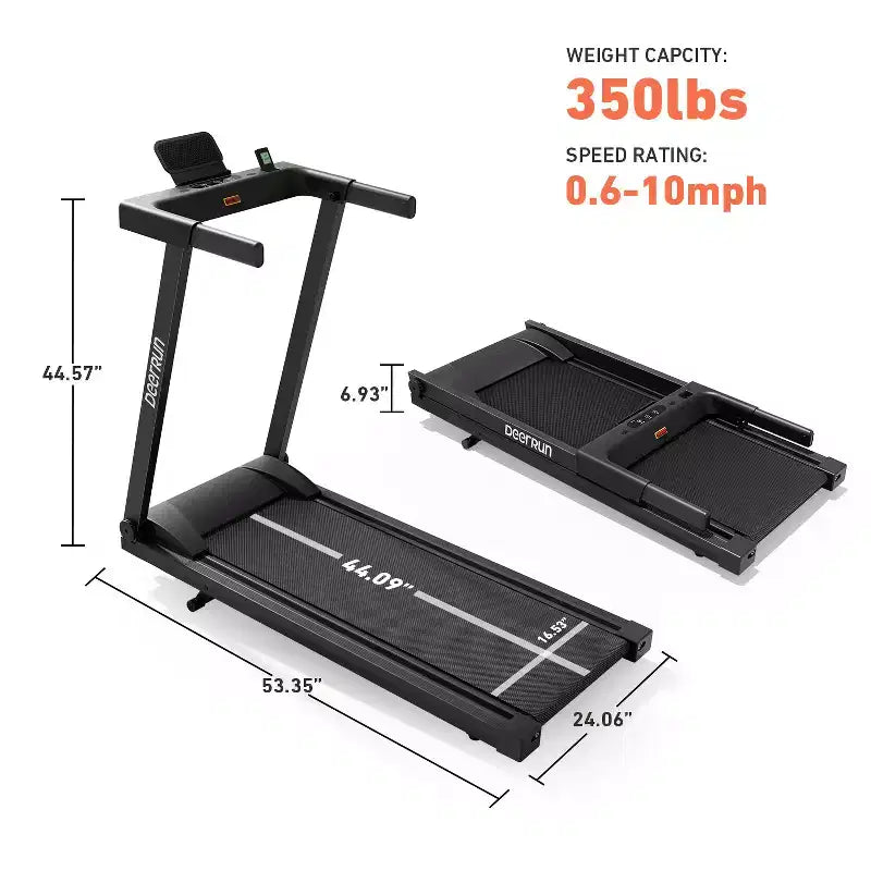 Tapis de course pliable DeerRun A1 Pro+ avec inclinaison de 6 %, machine de course Bluetooth pour la marche et la course