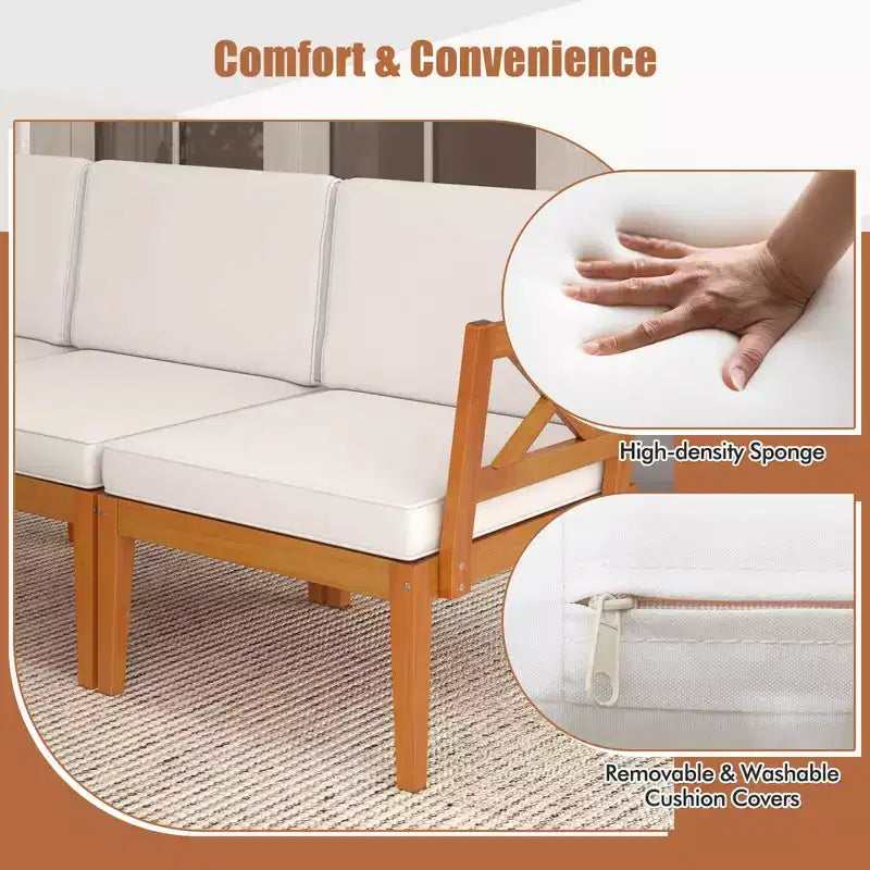 Ensemble de mobilier de patio Costway 5 pièces en bois d'acacia avec coussins et table basse à 2 niveaux
