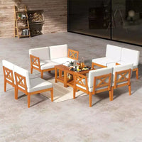Costway Ensemble de Meubles de Patio en Bois d'Acacia 10 Pièces avec Coussins et Table Basse à 2 Niveaux