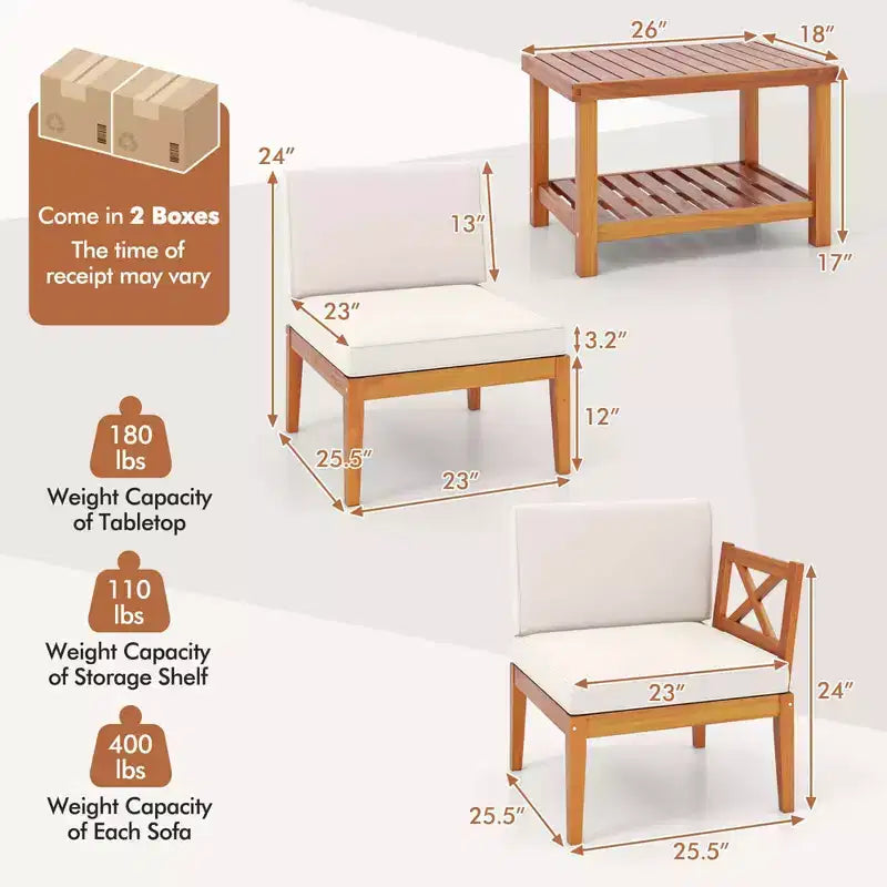 Costway Ensemble de Meubles de Patio en Bois d'Acacia 10 Pièces avec Coussins et Table Basse à 2 Niveaux