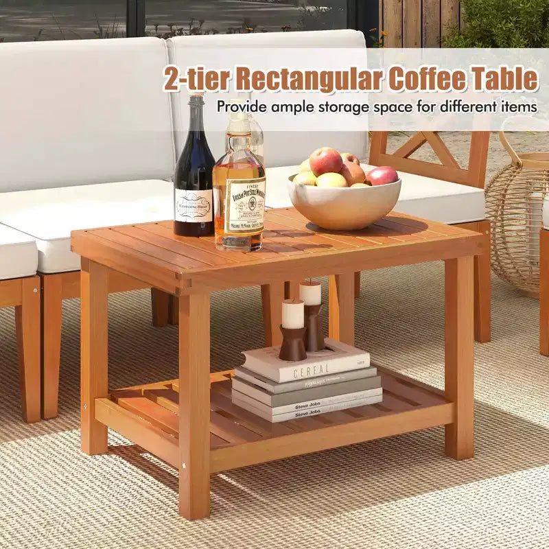 Costway Ensemble de Meubles de Patio en Bois d'Acacia 10 Pièces avec Coussins et Table Basse à 2 Niveaux