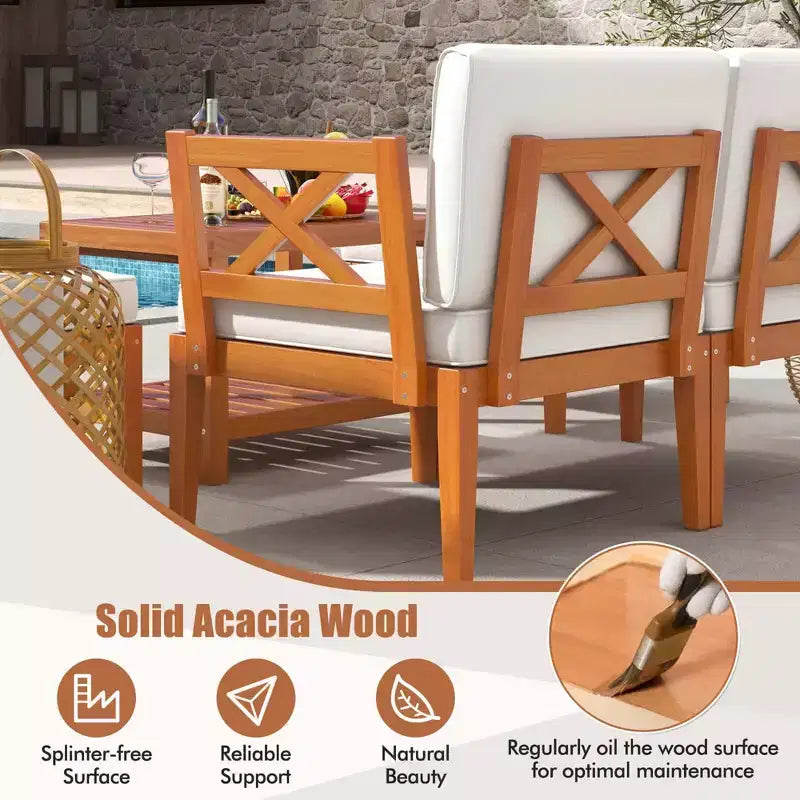 Costway Ensemble de Meubles de Patio en Bois d'Acacia 10 Pièces avec Coussins et Table Basse à 2 Niveaux