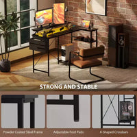 HOMCOM Bureau d'angle réversible en L de 147 cm avec sac de rangement, bureau d'ordinateur d'angle avec prise de courant et lumière LED, étagère pour moniteur et support d'unité centrale
