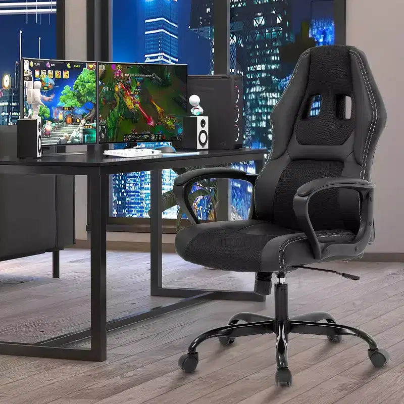 BestMassage Chaise de jeu Chaise de bureau avec soutien lombaire Hauteur réglable Cuir PU Chaise de direction pour femmes, hommes et adultes