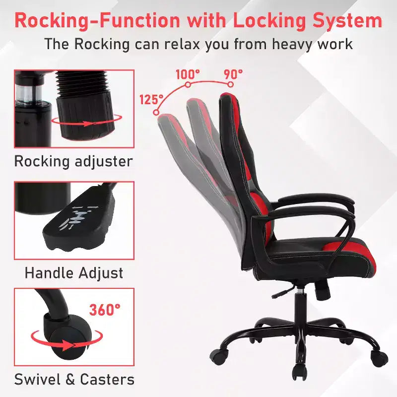 BestMassage Chaise de jeu Chaise de bureau avec soutien lombaire Hauteur réglable Cuir PU Chaise de direction pour femmes, hommes et adultes