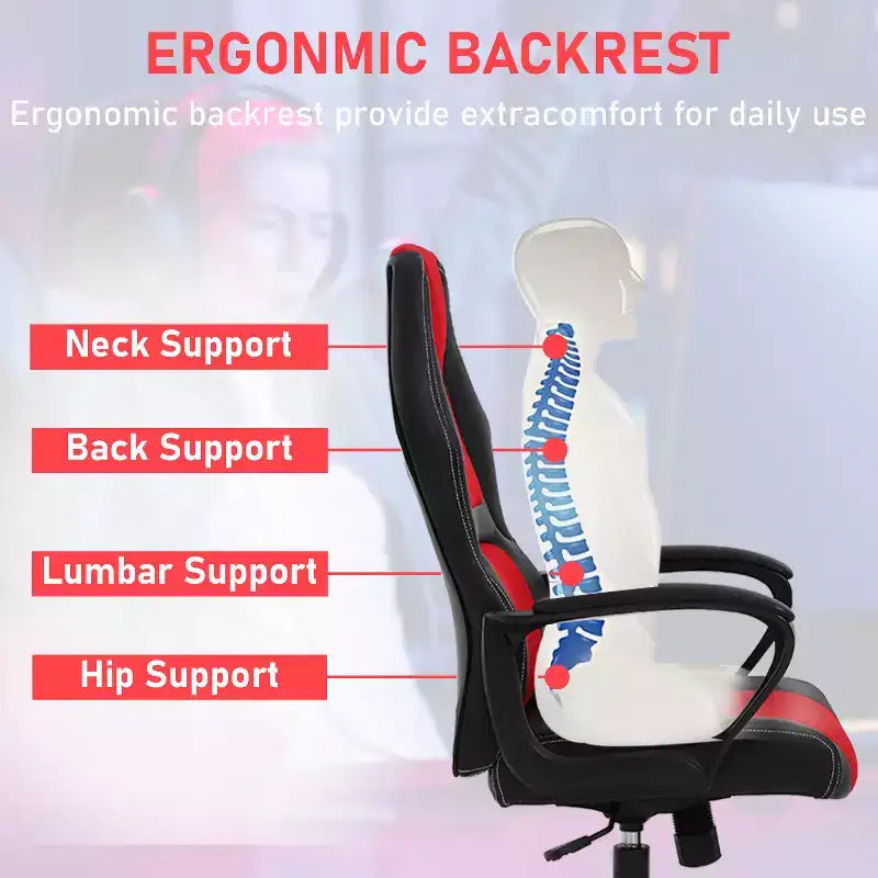 BestMassage Chaise de jeu Chaise de bureau avec soutien lombaire Hauteur réglable Cuir PU Chaise de direction pour femmes, hommes et adultes