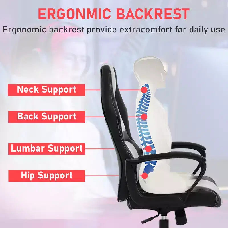 BestMassage Chaise de jeu Chaise de bureau avec soutien lombaire Hauteur réglable Cuir PU Chaise de direction pour femmes, hommes et adultes