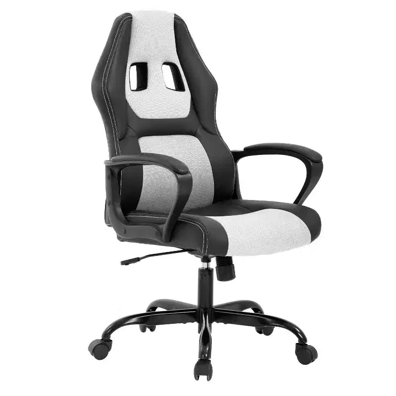 BestMassage Chaise de jeu Chaise de bureau avec soutien lombaire Hauteur réglable Cuir PU Chaise de direction pour femmes, hommes et adultes