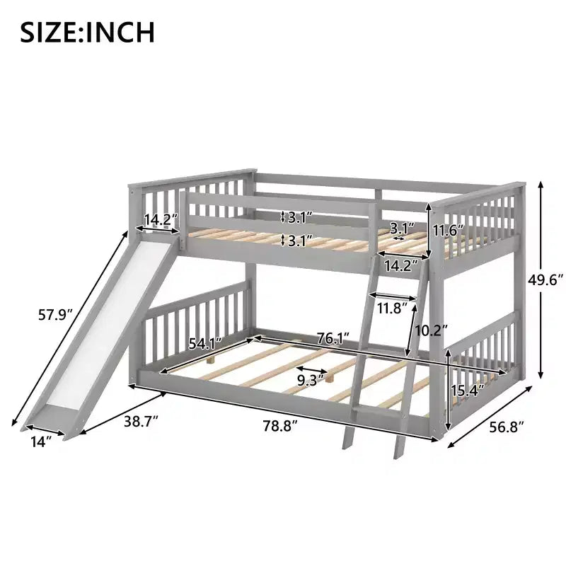 Whisen Lit superposé en bois Full au-dessus de Full avec toboggan convertible et échelle