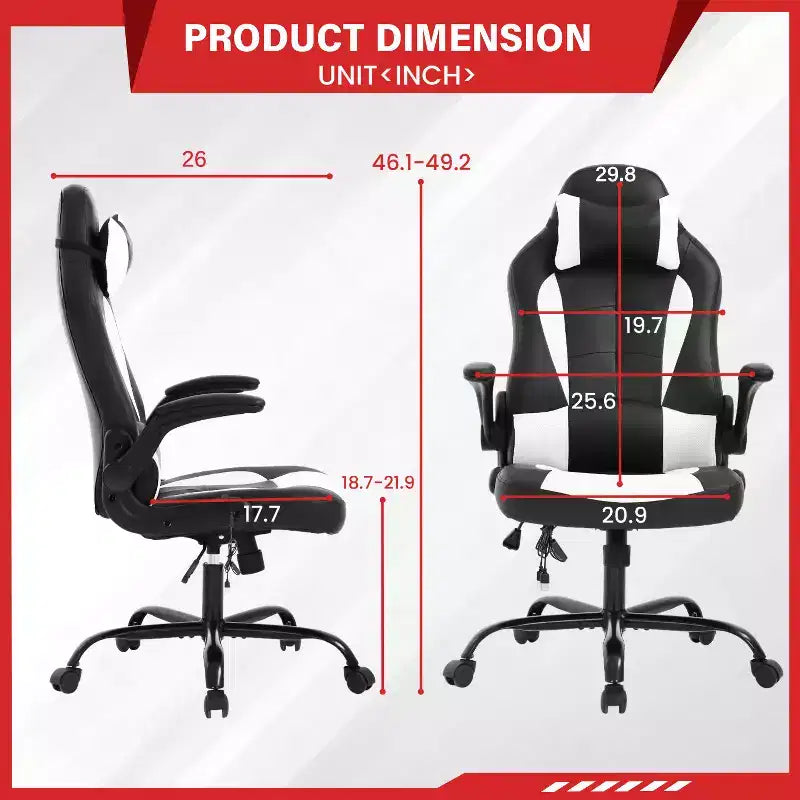 Chaise de jeu FDW Chaise de bureau avec support lombaire Chaises de jeu vidéo en cuir PU pour adultes