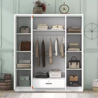 Armoire penderie 4 portes Whisen Wood avec tringle, 1 tiroir et étagères de rangement