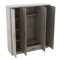 Armoire penderie 4 portes Whisen Wood avec tringle, 1 tiroir et étagères de rangement