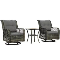 Outsunny Ensemble bistro en résine tressée, 3 pièces, ensemble de mobilier de terrasse avec chaises à bascule pivotantes et table de rangement, coussins épaissis pour balcon, porche