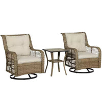 Outsunny Ensemble bistro en résine tressée, 3 pièces, ensemble de mobilier de terrasse avec chaises à bascule pivotantes et table de rangement, coussins épaissis pour balcon, porche