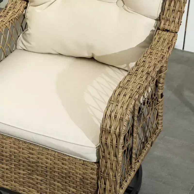 Outsunny Ensemble bistro en résine tressée, 3 pièces, ensemble de mobilier de terrasse avec chaises à bascule pivotantes et table de rangement, coussins épaissis pour balcon, porche