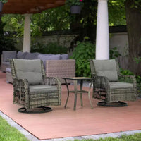 Outsunny Ensemble bistro en résine tressée, 3 pièces, ensemble de mobilier de terrasse avec chaises à bascule pivotantes et table de rangement, coussins épaissis pour balcon, porche