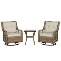 Outsunny Wicker Bistro Set, 3 Piece Patio Furniture Set with Swivel Rocking Chairs and Storage Table, Thickened Cushions for Balcony, Porch