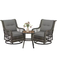 Outsunny Ensemble bistro en résine tressée, 3 pièces, ensemble de mobilier de terrasse avec chaises à bascule pivotantes et table de rangement, coussins épaissis pour balcon, porche