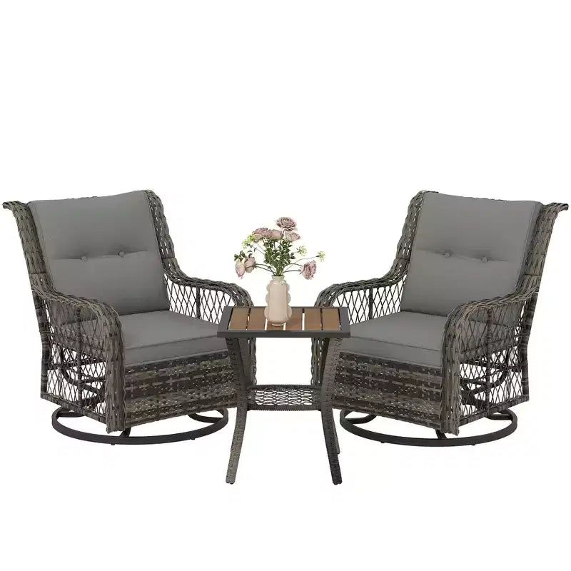 Outsunny Ensemble bistro en résine tressée, 3 pièces, ensemble de mobilier de terrasse avec chaises à bascule pivotantes et table de rangement, coussins épaissis pour balcon, porche