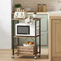 Étagère de cuisine à roulettes, Desserte de service à 3 niveaux, Chariot de cuisine, Étagère pour micro-ondes, pour Mini Four, Grille-pain, avec 6 Crochets