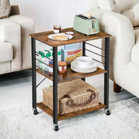 Étagère de cuisine à roulettes, Desserte de service à 3 niveaux, Chariot de cuisine, Étagère pour micro-ondes, pour Mini Four, Grille-pain, avec 6 Crochets