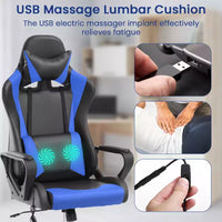 Chaise de bureau BestMassage Gaming Chair à dossier haut avec support lombaire, fonction massage et roulettes en cuir PU pour adultes et adolescents